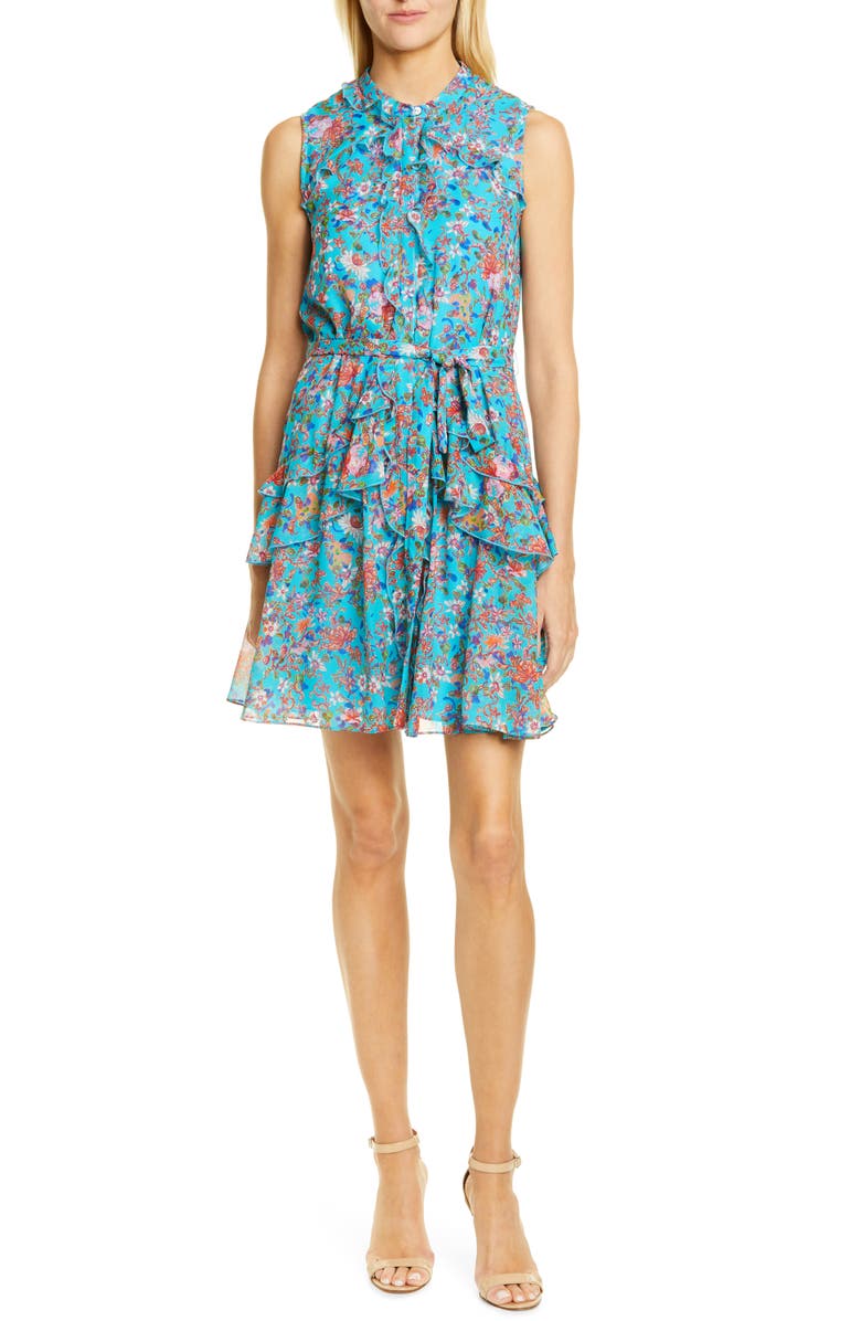 SALONI Tilly Ruffle Belted Minidress, Main, color, 