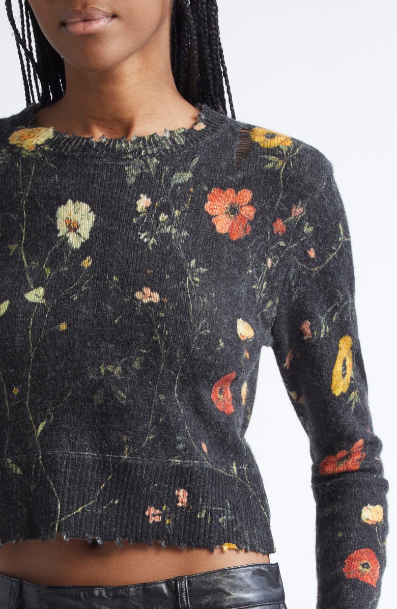 R13 Floral Distressed Merino Wool Baby Sweater, Alternate, color, Floral On Black
