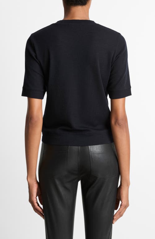 Vince Shrunken Crewneck Wool T-shirt In Blue