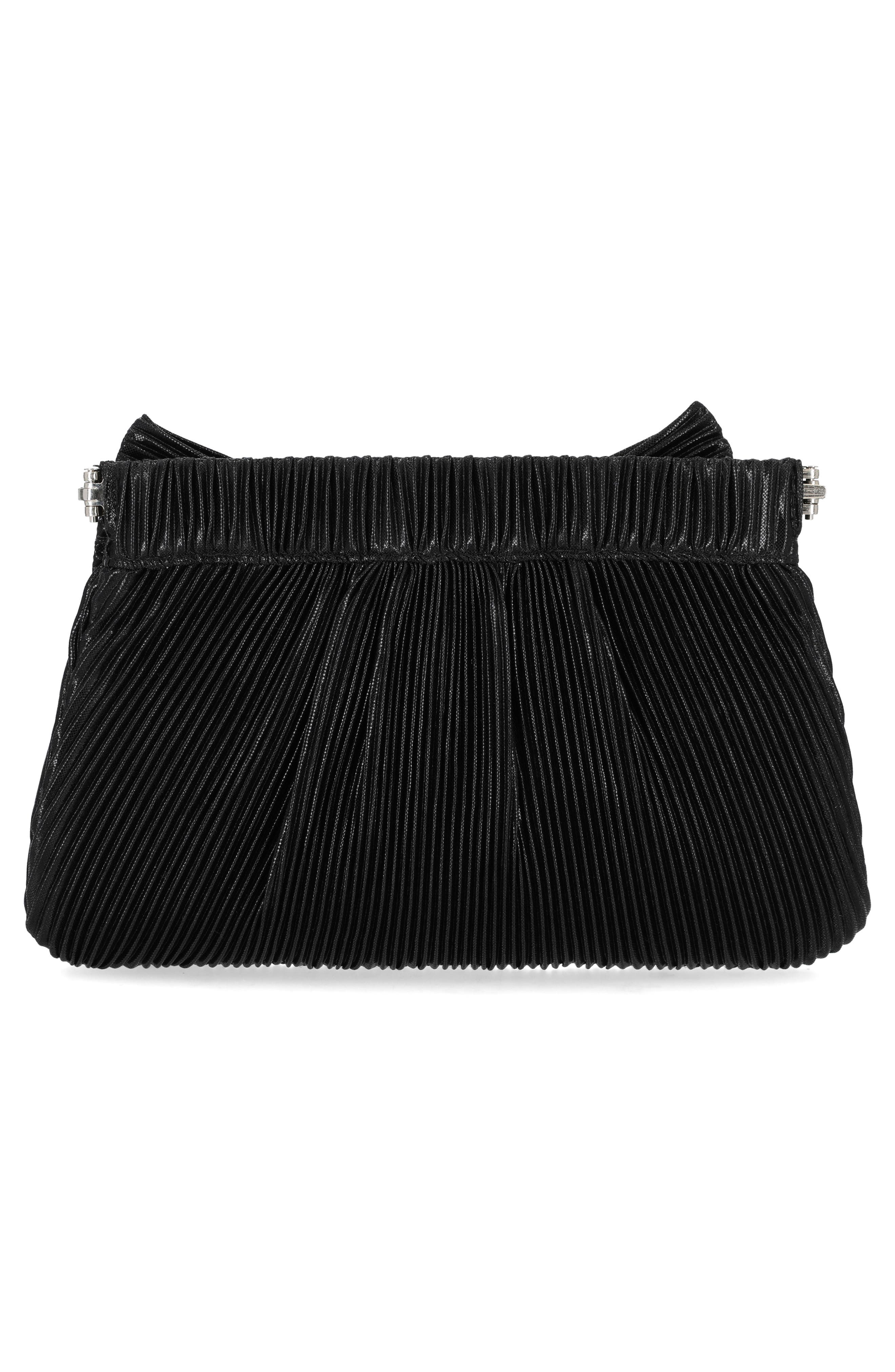 Jessica McClintock Vivienne Pleated Bow Clutch, Alternate, color, Black