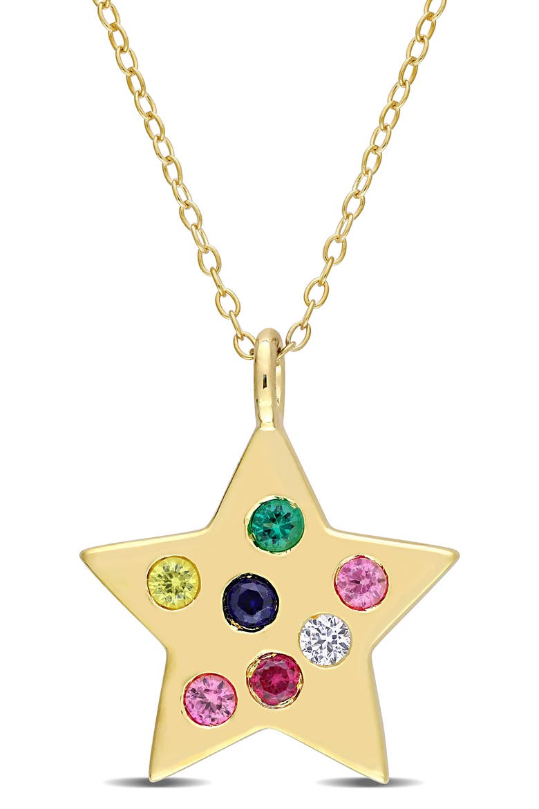 10K Yellow Gold Plated Sterling Silver Multi Color Gemstone Star Pendant Necklace, Main, color, MULTI