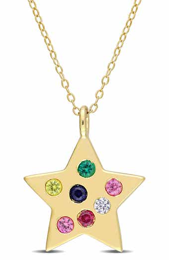 10K Yellow Gold Plated Sterling Silver Multi Color Gemstone Star Pendant Necklace