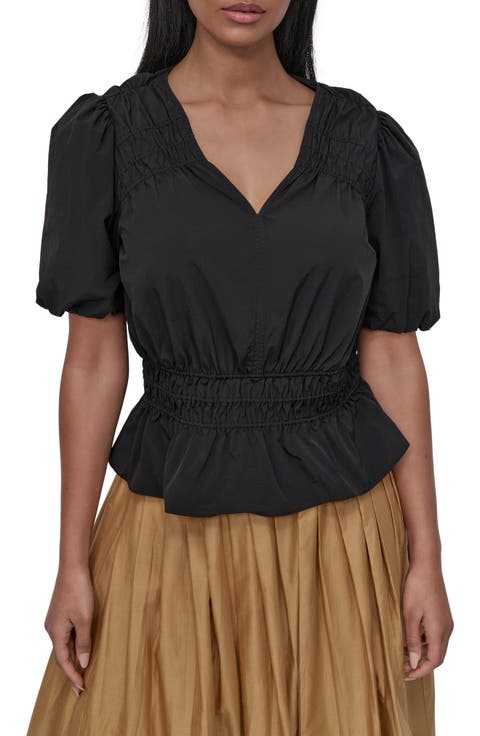 Shirred Puff Sleeve Peplum Top