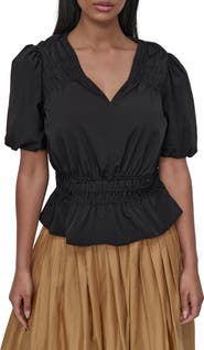 DKNY Shirred Puff Sleeve Peplum Top