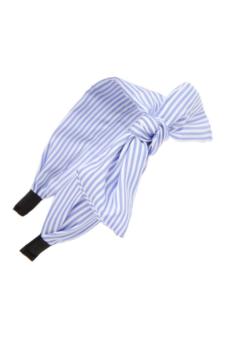 Pinstripe Bow Headband, Main, color, BLUE