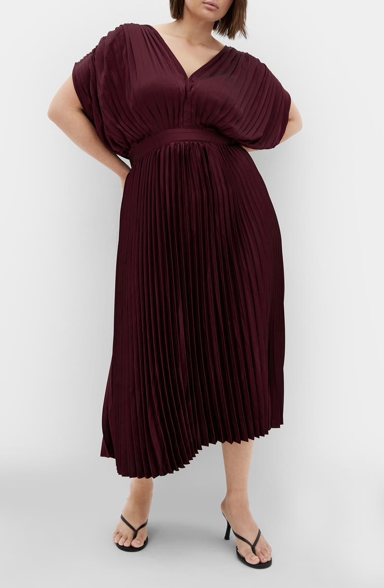 City Chic Henley Pleated Maxi Dress, Main, color, Red Burgundy