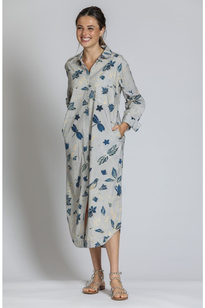 Printed Long Sleeve Cotton Shirtdress, Alternate, color, GREY MULTI