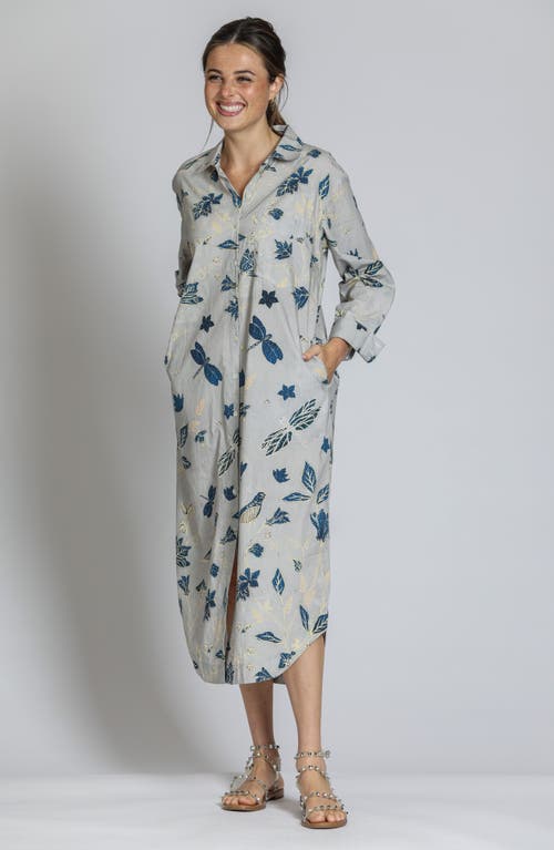 Apny Printed Long Sleeve Cotton Shirtdress In Grey Multi