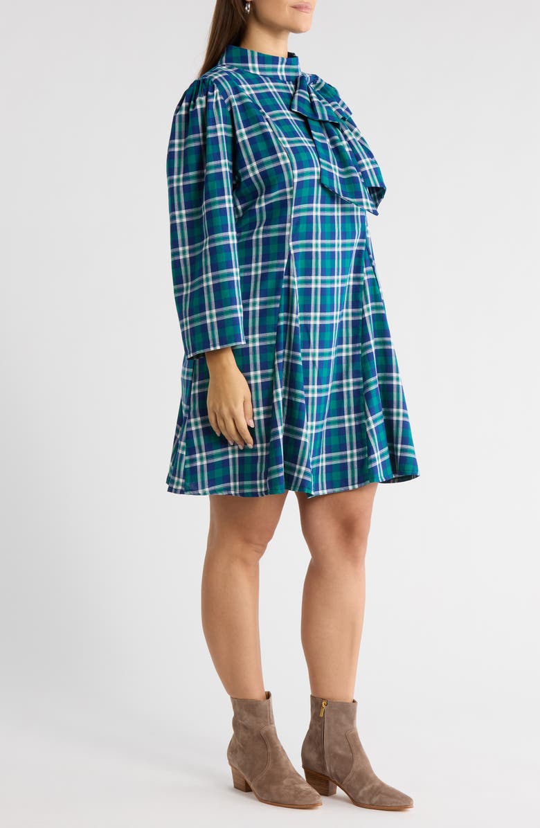 SUGARLIPS Buckley Plaid Bow Minidress, Alternate, color, Navy-Green