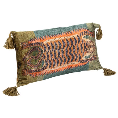 Storied Home Cotton Velvet Blend Tiger Lumbar Pillow With Tassels, Multicolor