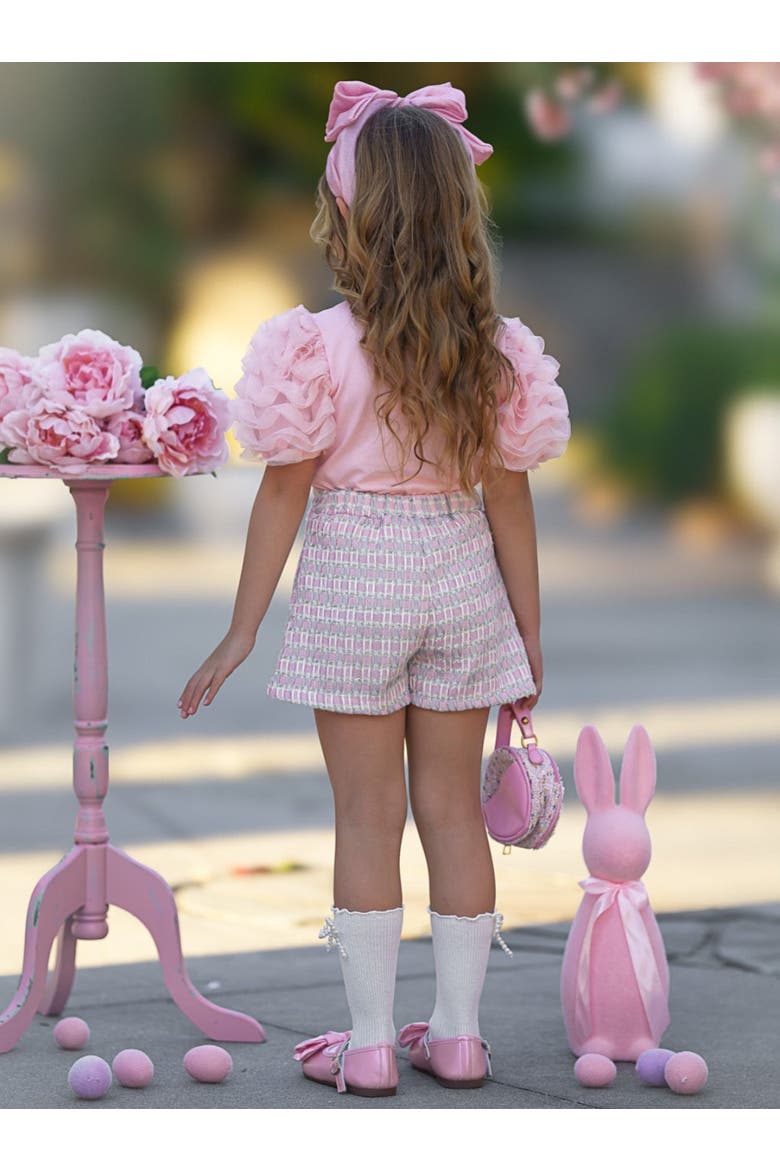 Girls  Bunny Puff Sleeve Top and Tweed Skort Set, Alternate, color, Pink