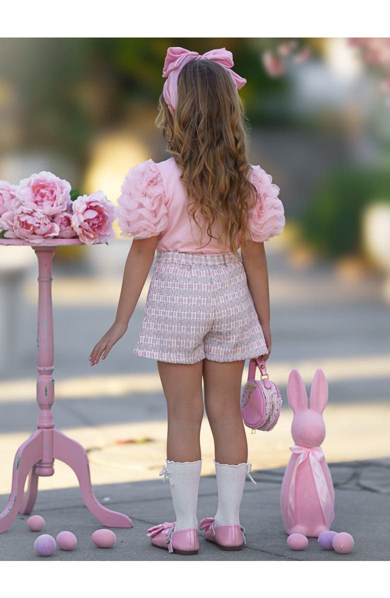 Mia Belle Girls Girls  Bunny Puff Sleeve Top and Tweed Skort Set, Alternate, color, 