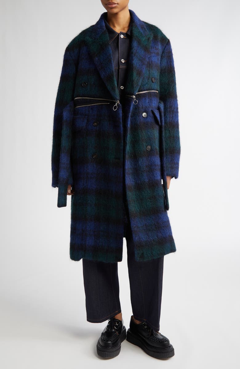 SETCHU Convertible Tartan Wool & Mohair Blend Coat, Alternate, color, 