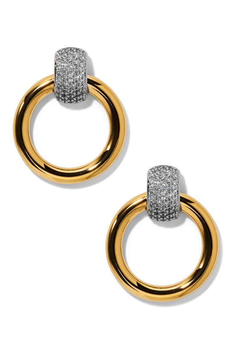 Gemini Two-Tone Pavé Door Knocker Earrings, Main, color, GOLD