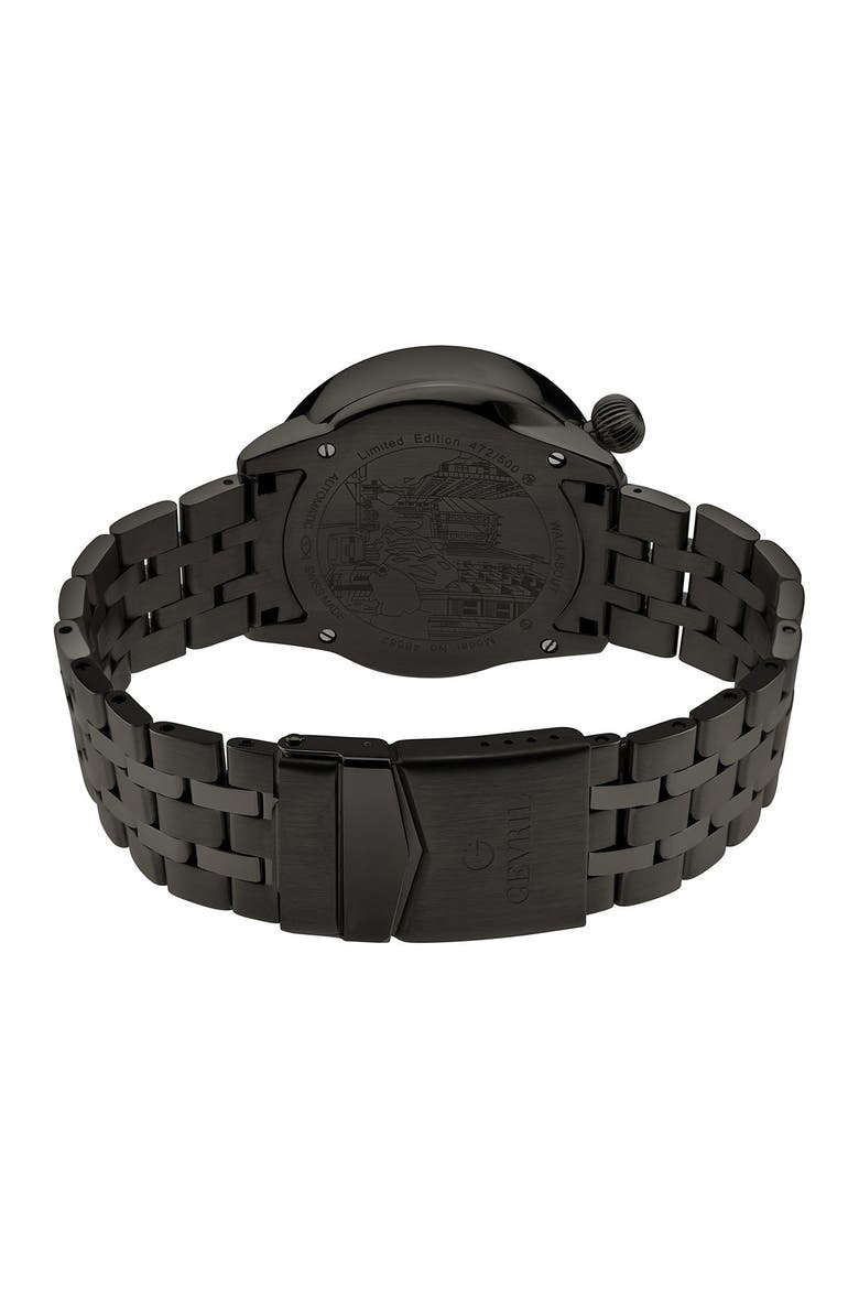 Men's Gevril Wallabout Black Dial Black PVD Watch, 44mm, Alternate, color, GUNMETAL