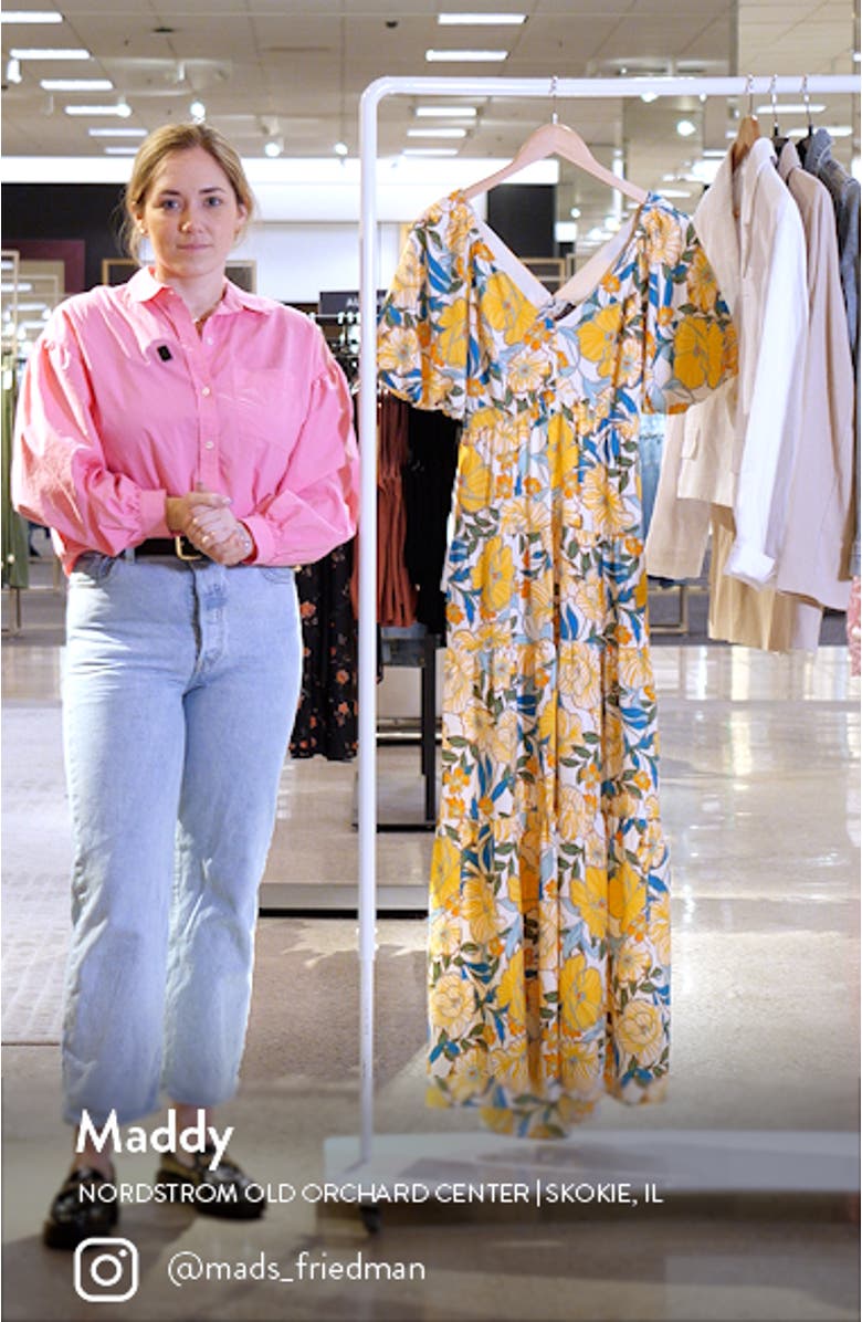 Floral Puff Sleeve Open Back Maxi Dress, sales video thumbnail