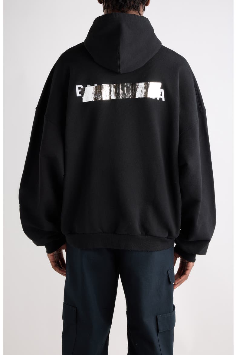 Large Distressed Silver Tape Logo Embroidered Zip Hoodie, Alternate, color, 1000 BLACK