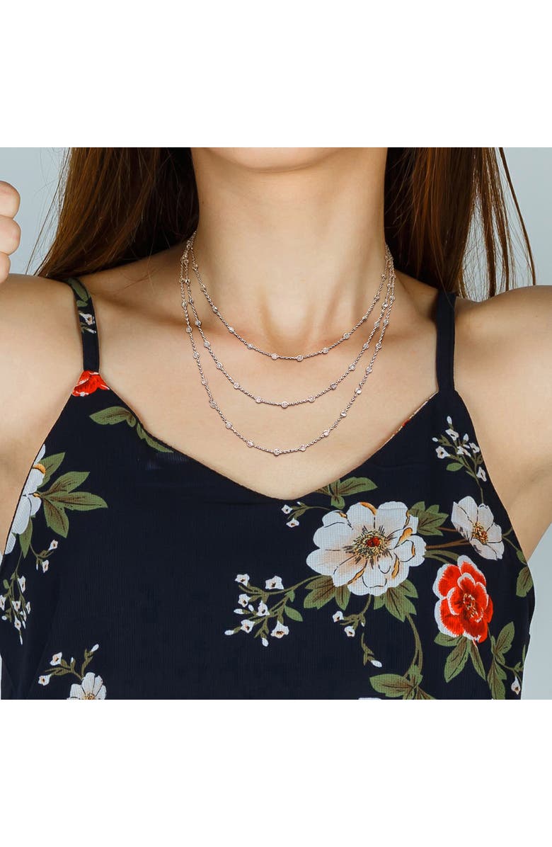 DELMAR Sterling Silver Ball Station Chain Triple Strand Necklace, Alternate, color, Silver