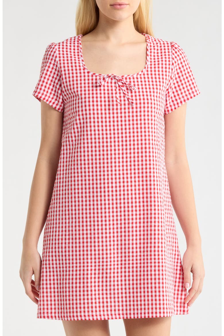 Gingham Seersucker Nightgown, Main, color, RED COMBO