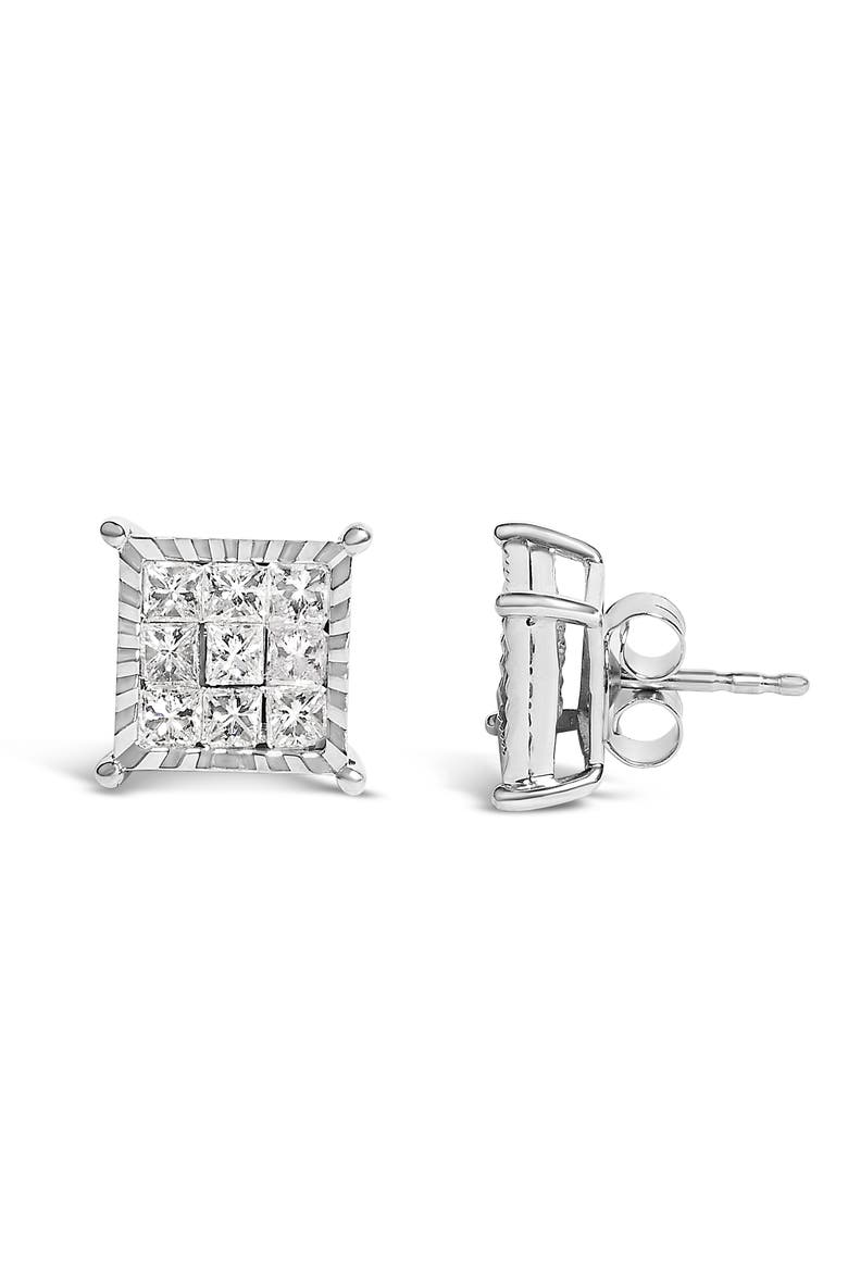 Sterling Silver 1.0 Cttw Princess Diamond Composite Square Stud Earrings, Alternate, color, Silver