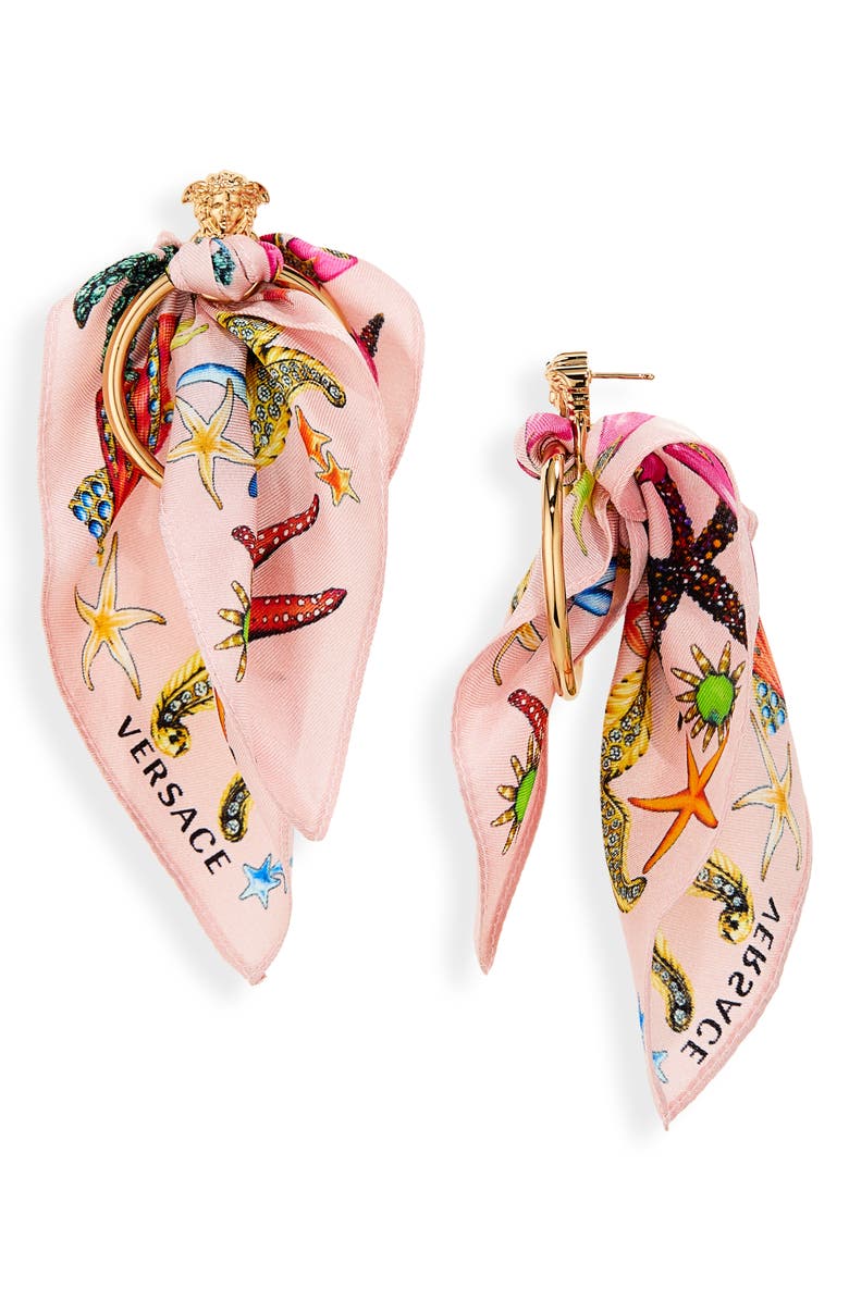 Versace Trésor de la Mer Scarf Medusa Drop Earrings, Main, color,