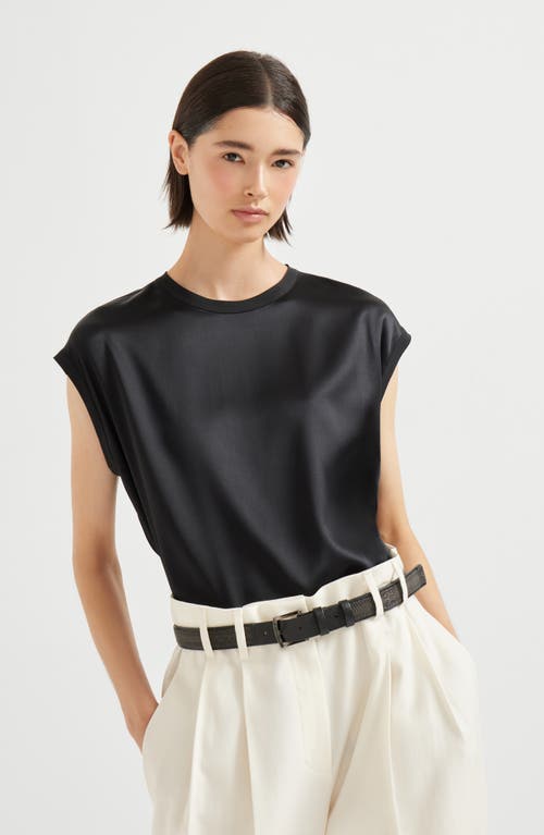 Brunello Cucinelli Beaded-trim Satin Blouse In Black