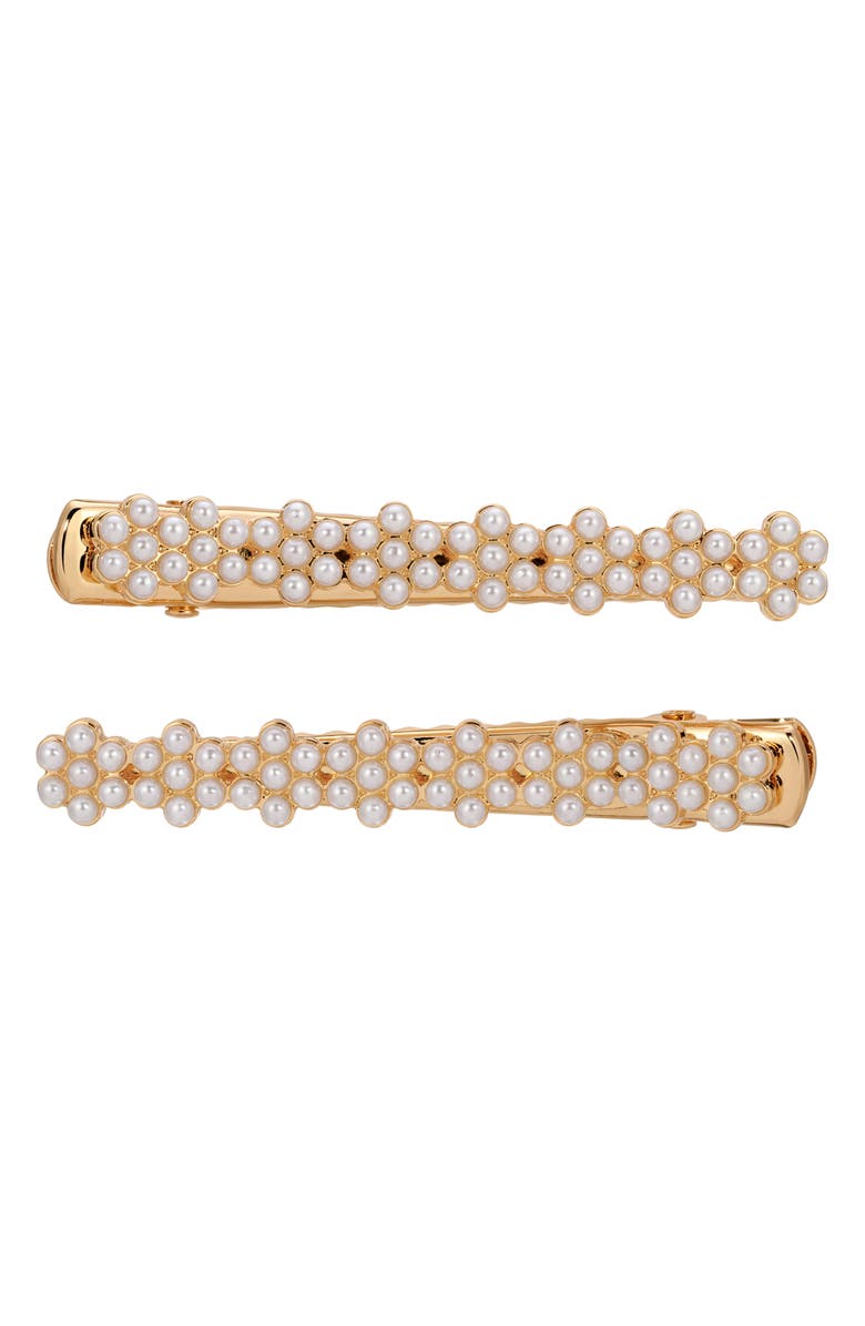 Ettika Set of 2 Imitation Pearl Cluster Hair Clips, Main, color, Gold