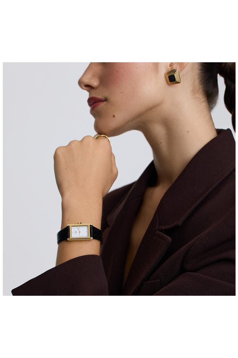 Classic Leather Strap Watch, 25mm x 19mm, Alternate, color, BLACK