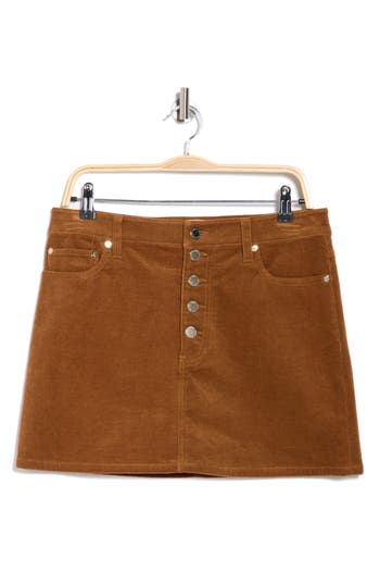 Alice And Olivia Alice + Olivia Joss High Waist Button Fly Corduroy Miniskirt In Brown