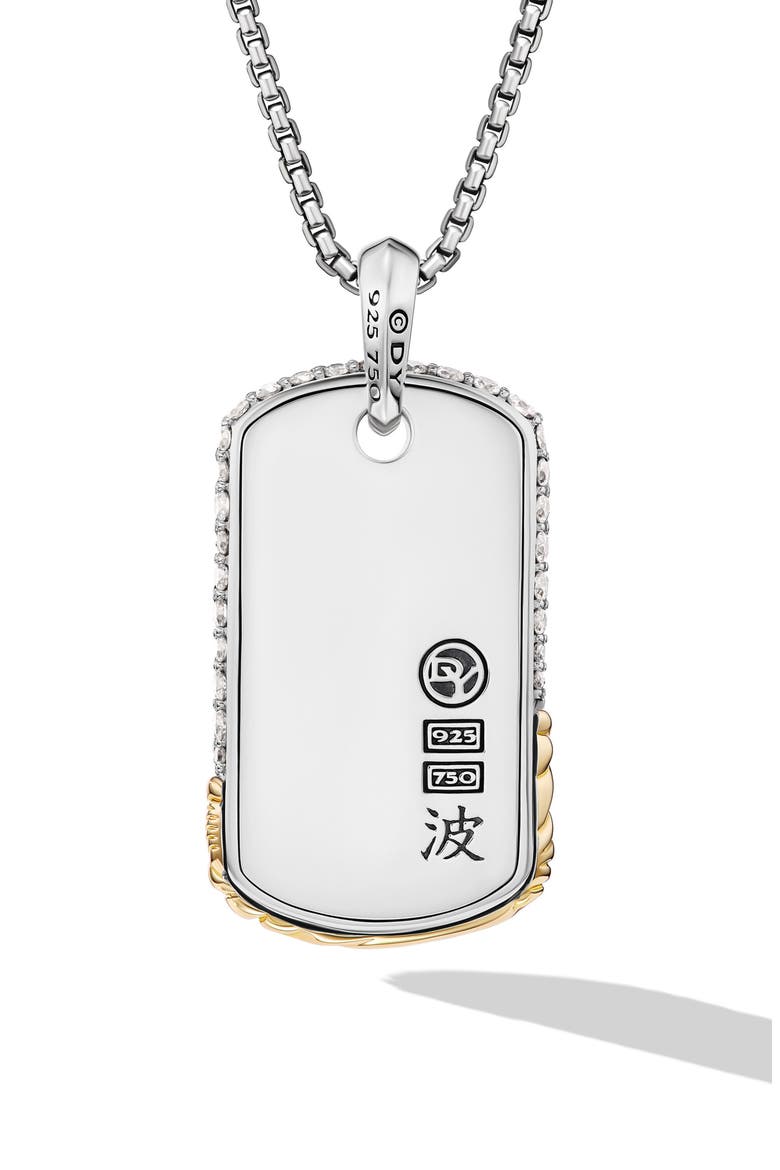 Waves Tag Enhancer with Diamonds, 20mm, Alternate, color, STERLING SILVER/ YELLOW GOLD