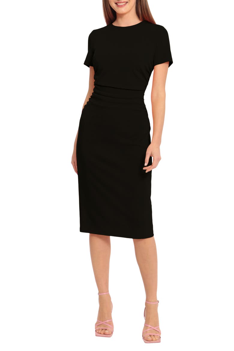Ruched Short Sleeve Midi Dress, Main, color, BLACK