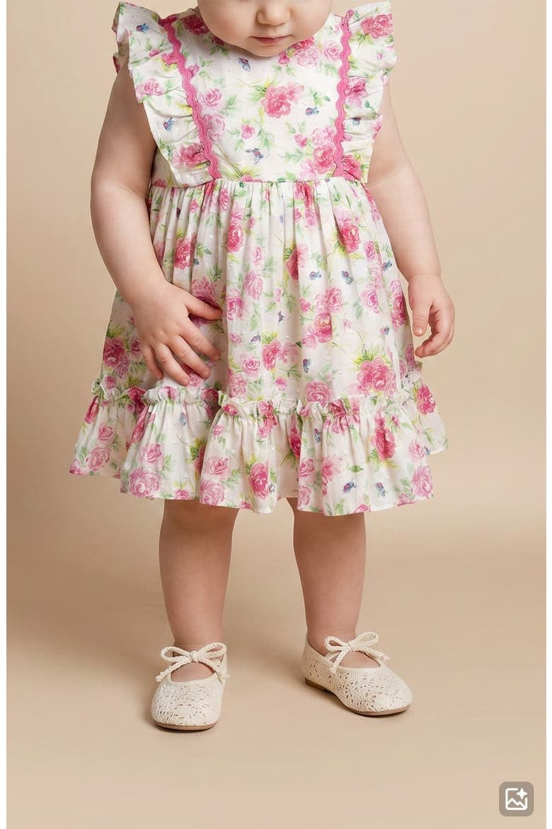 Kids' Daphne Floral Ruffle Trim Dress, Alternate, color, PINK