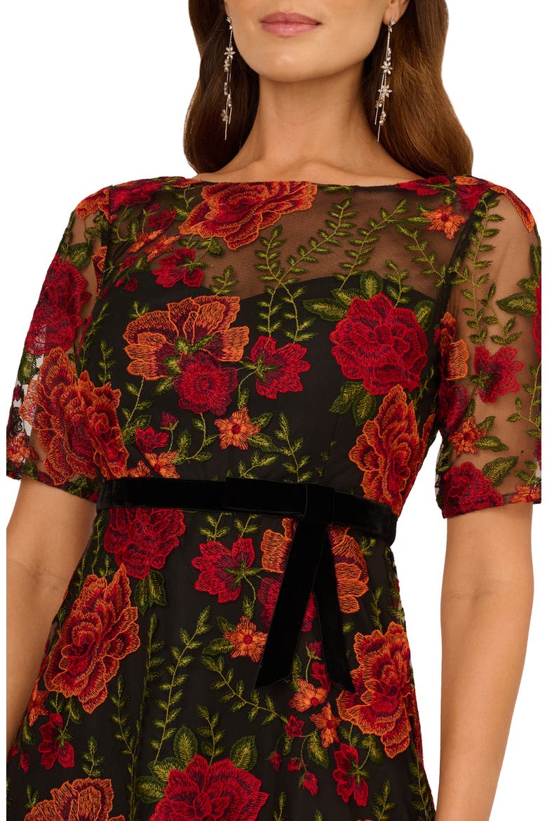 Floral Embroidered Cocktail Dress, Alternate, color, RED/ BLACK MULTI