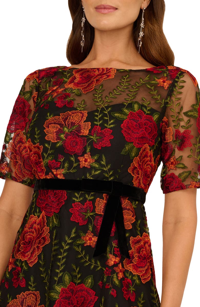 Adrianna Papell Floral Embroidered Cocktail Dress, Alternate, color, Red/ Black Multi