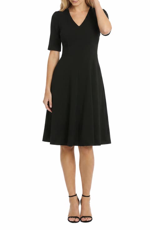 V-Neck Short Sleeve Fit & Flare Dress