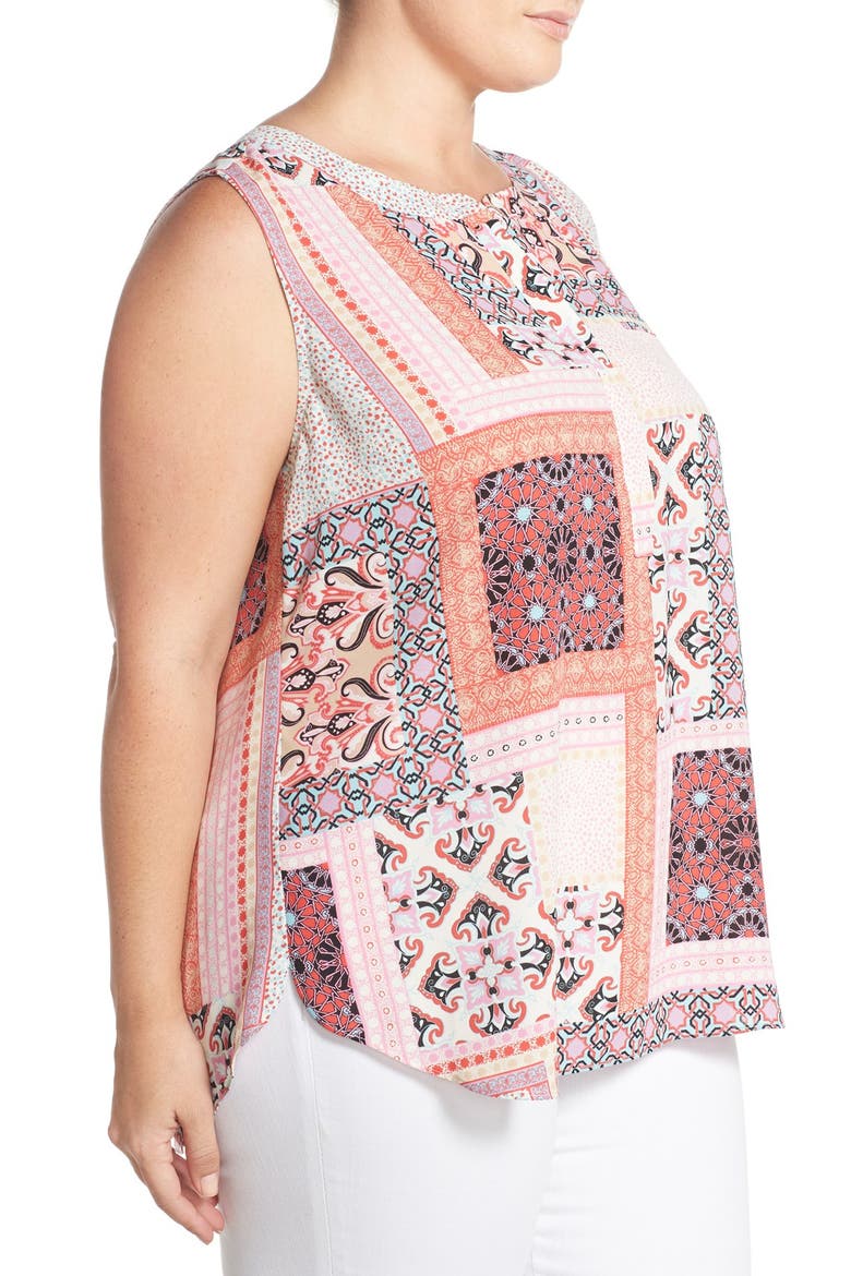 Print Pleat Back Sleeveless Top, Alternate, color, ARABESQUE PATCHWORK PINK