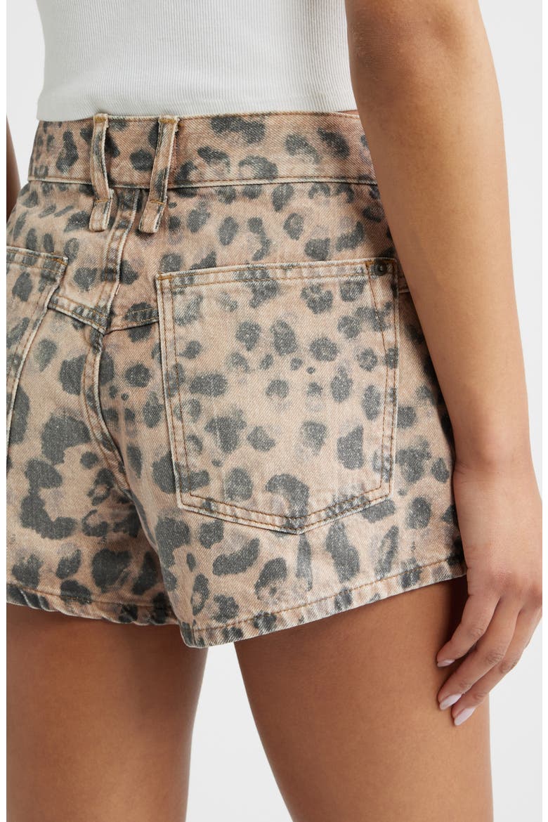 Now or Never Leopard Print Denim Shorts, Alternate, color, BROWN SUGAR COMBO
