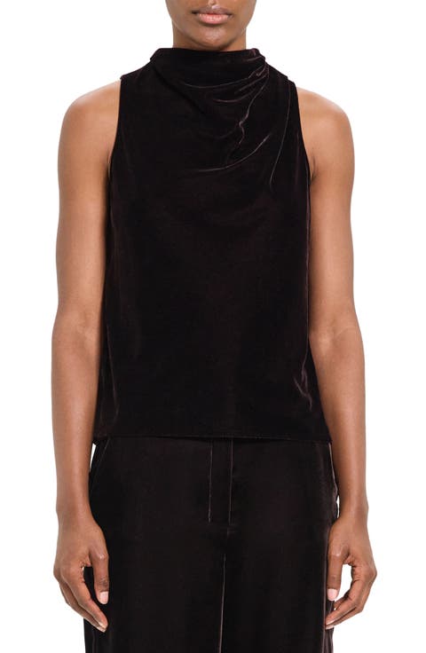 Sleeveless Cowl Neck Stretch Velvet Top