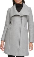 Kenneth Cole Asymmetric Zip Convertible Collar Bouclé Coat