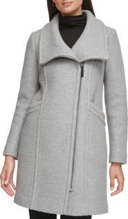 Kenneth Cole Asymmetric Zip Convertible Collar Bouclé Coat