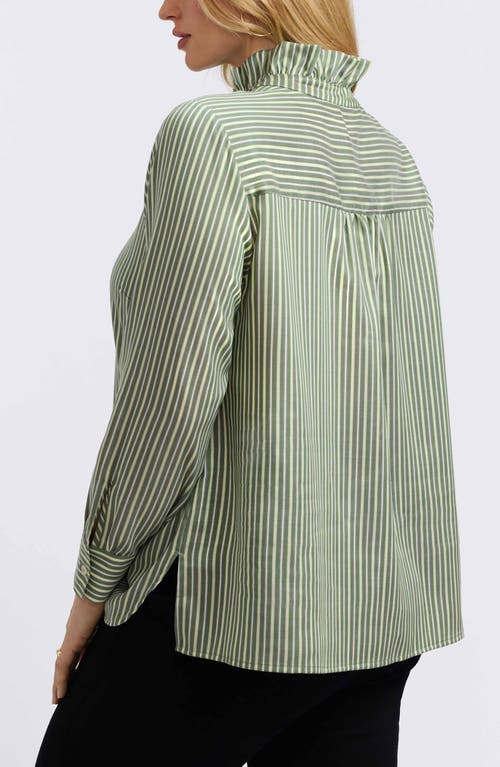 Foxcroft Sadie Stripe Ruffle Button-up Shirt In Green
