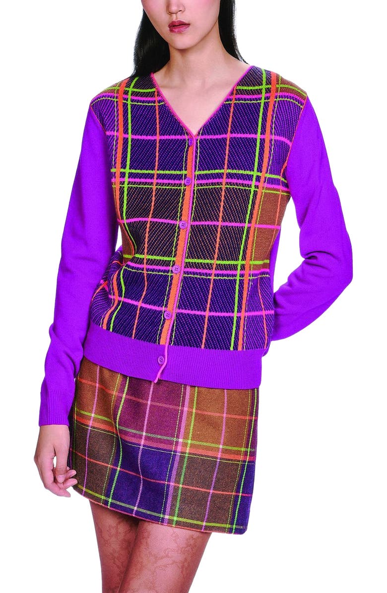 Anna Sui Plaid Sweaters Cardigan, Alternate, color, Magenta Multi