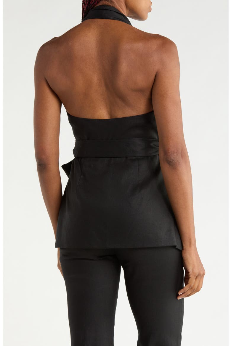 Alyssa Linen Blend Tie Front Halter Top, Alternate, color, BLACK