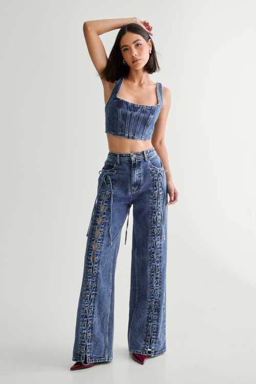 Nasty Gal Lace Front Detail Jean In Blue