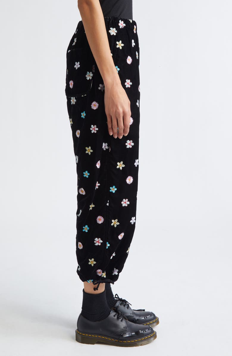 Tao Comme des Garçons Floral Embroidered Velvet Crop Straight Leg Pants, Alternate, color, Black X Multi