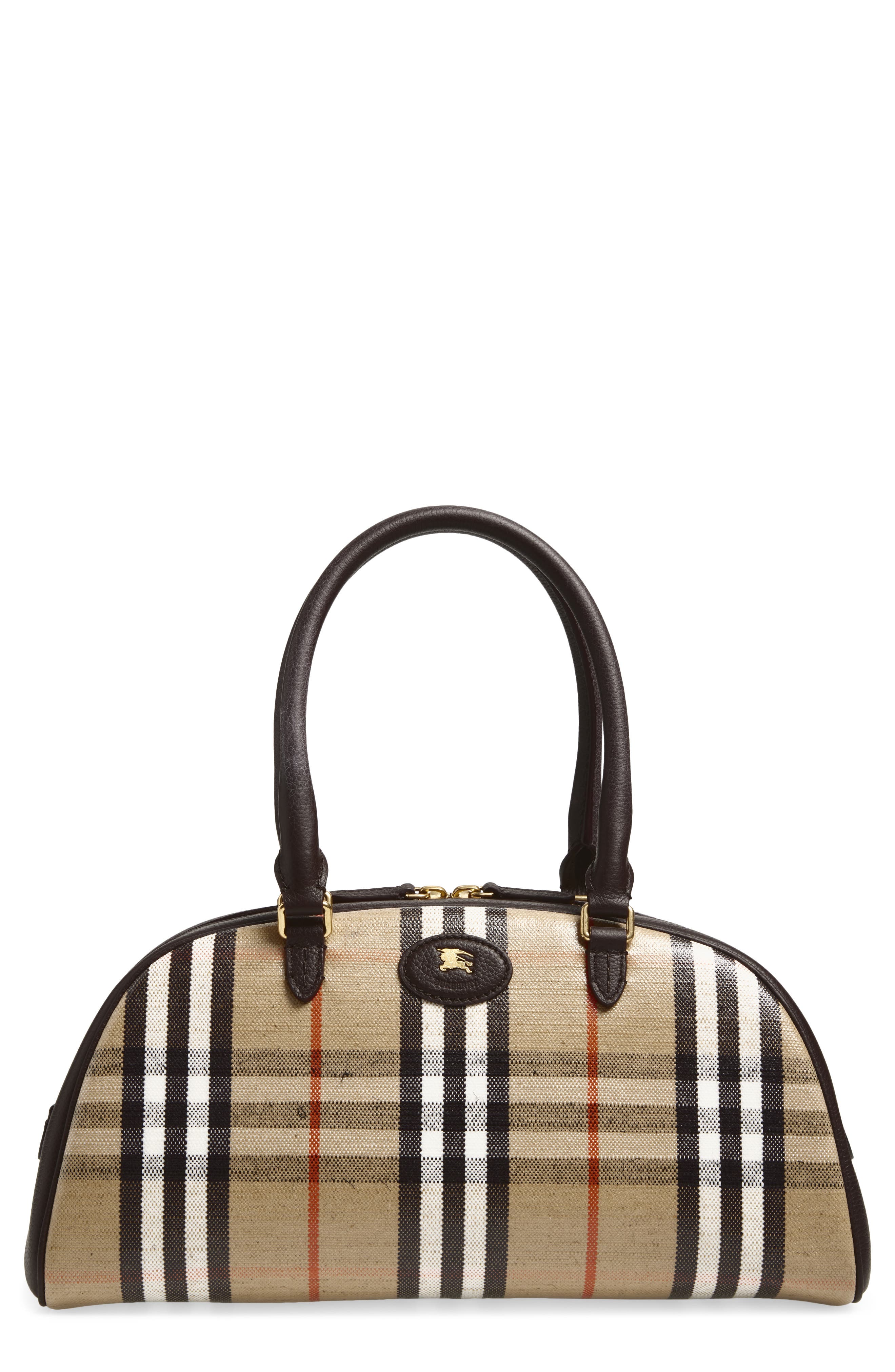 Burberry Medium Highlands Check Leather Bowling Bag, Main, color, Sand