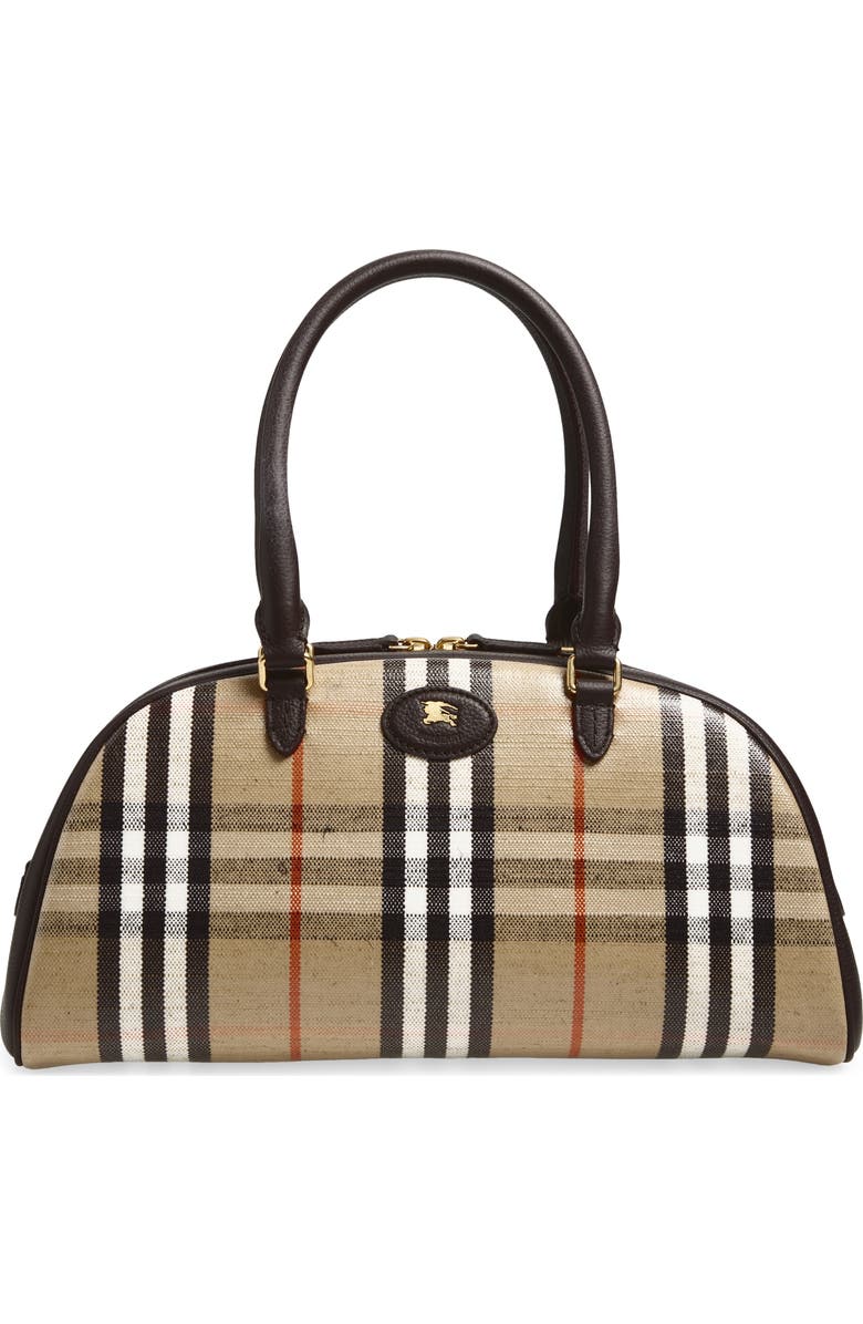 Burberry Medium Highlands Check Leather Bowling Bag, Main, color, Sand