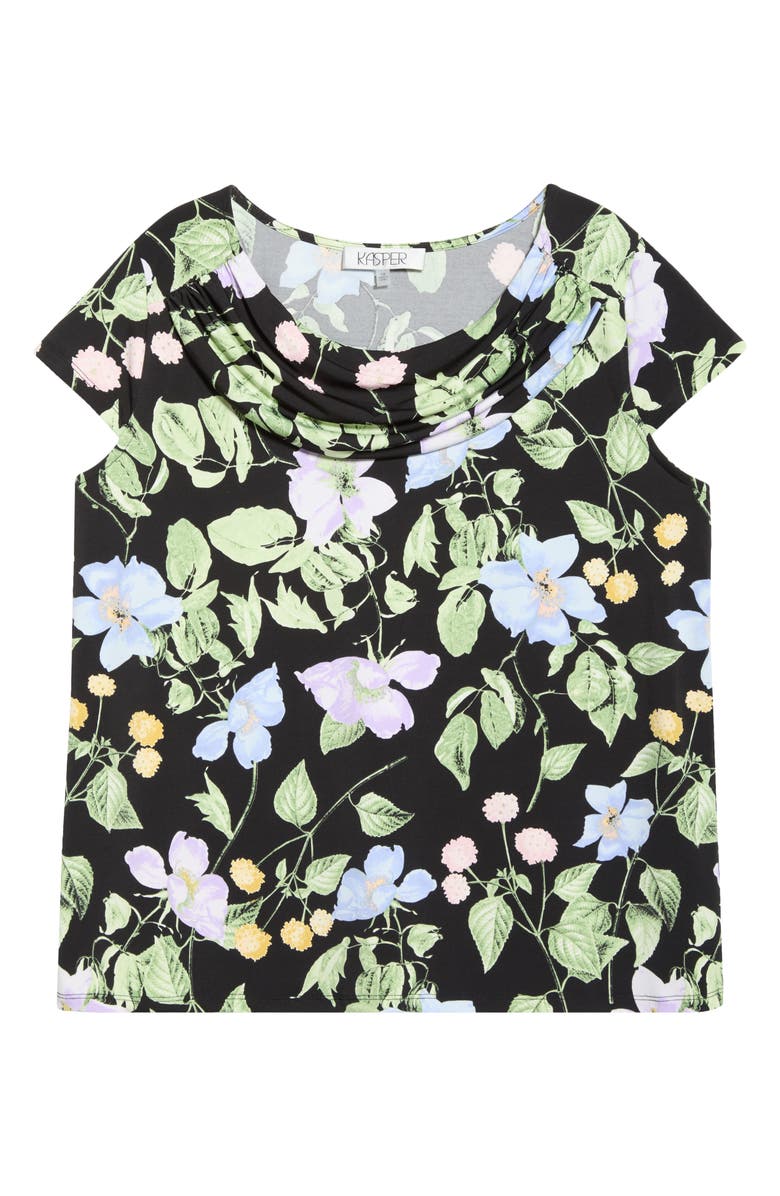 KASPER Cowl Neck Cap Sleeve Top, Alternate, color, Black Multi