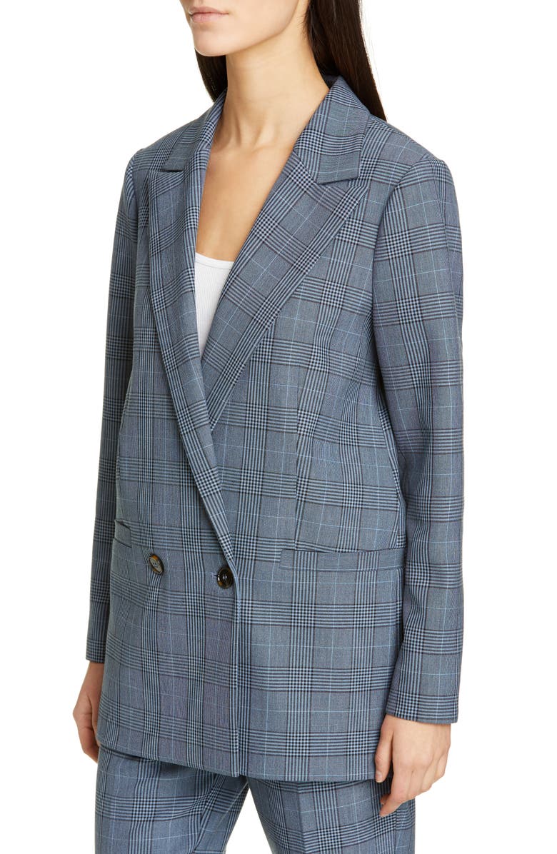 Ganni Double Breasted Plaid Suiting Blazer, Alternate, color,