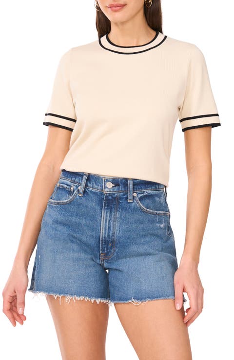 Contrast Trim Short Sleeve Sweater